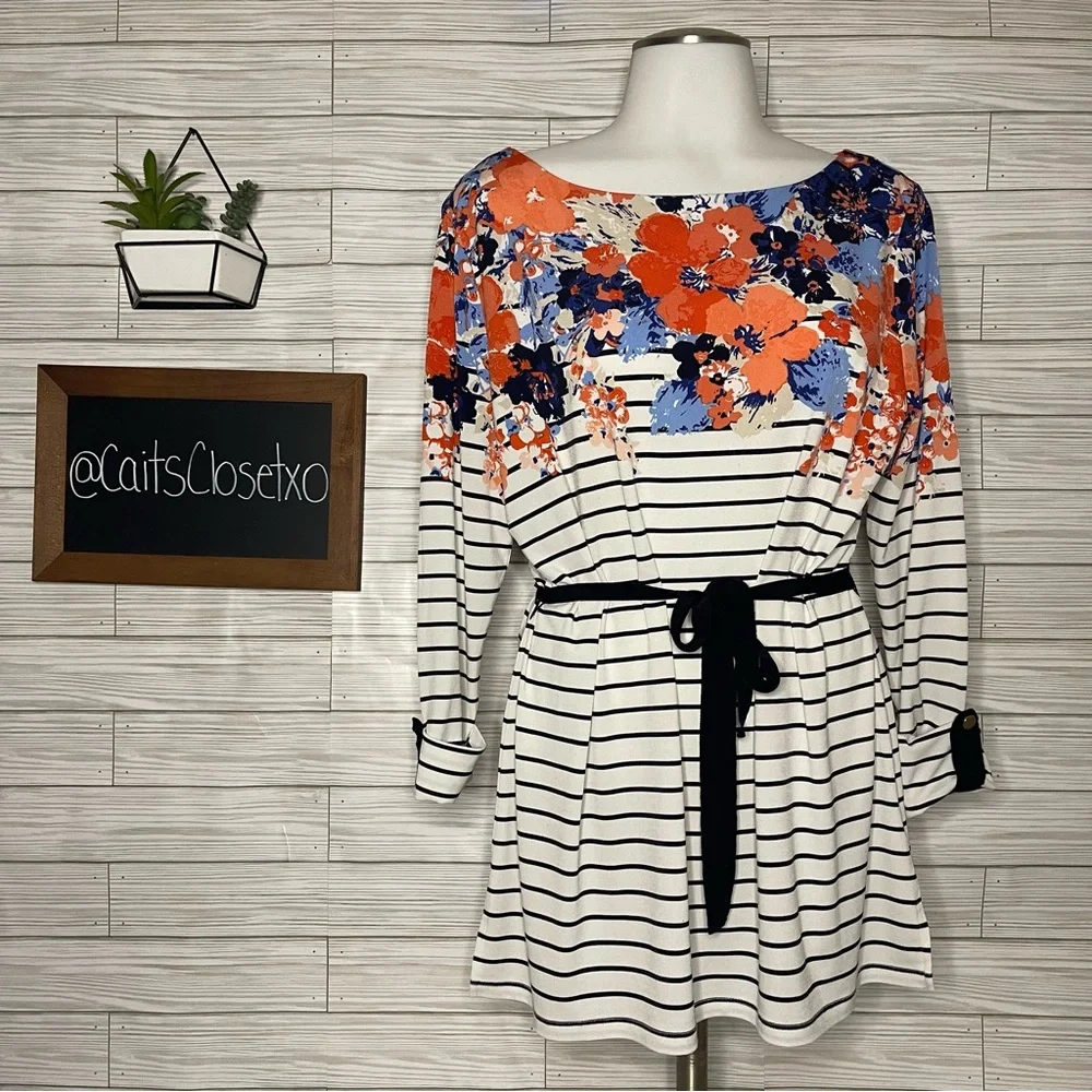 Charter Club Striped Belted Blouse - Picture 1 of 5